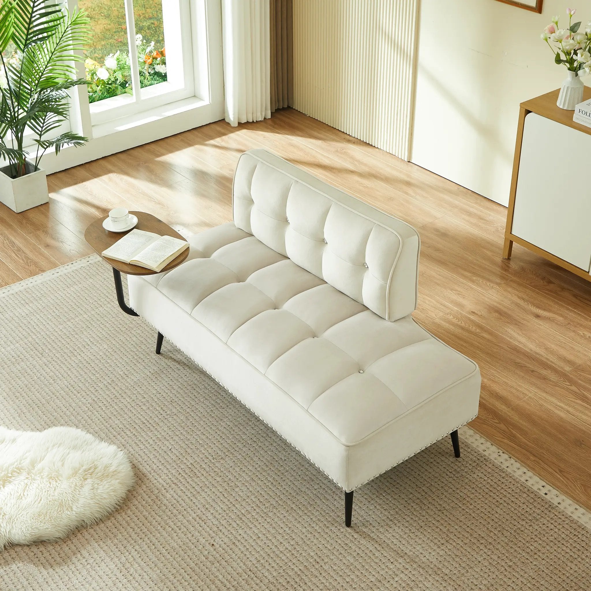 54-Inch Modern Two-Seater Velvet Sofa with Rotating Side Table by HouseOfZazla