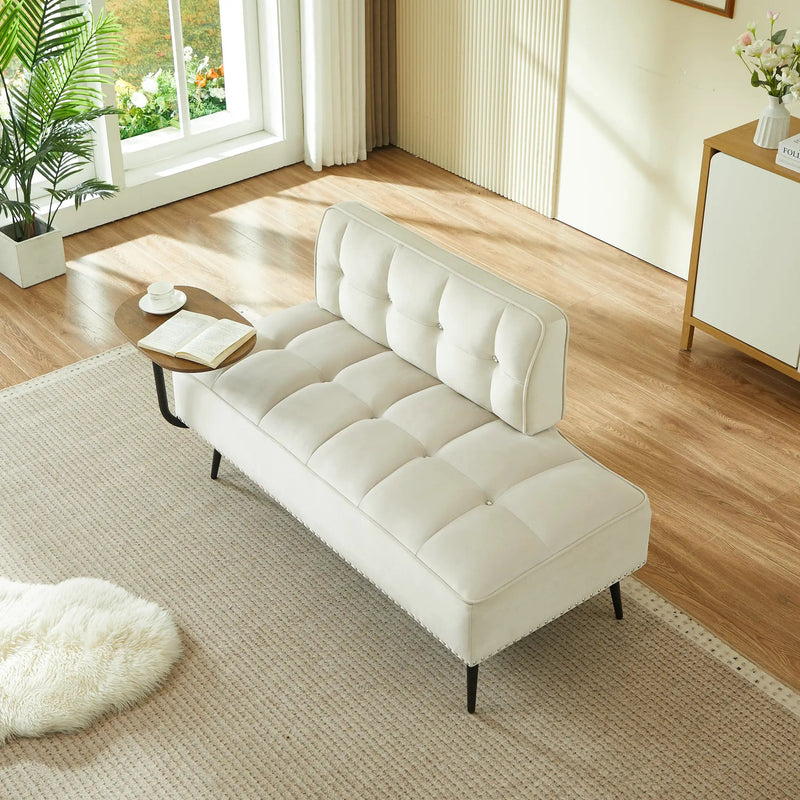 54-Inch Modern Two-Seater Velvet Sofa with Rotating Side Table by HouseOfZazla