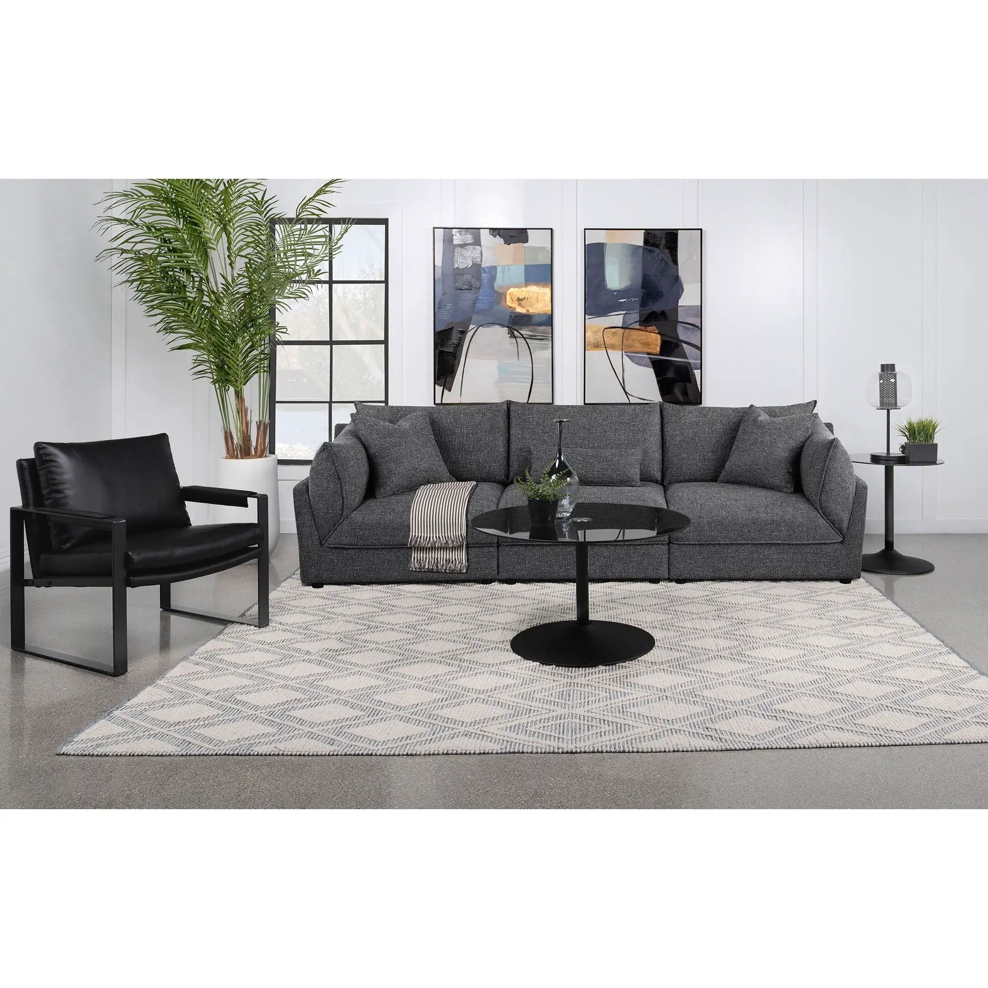 Tomasina - Modular Sofa With Cushions And Padded Arms - Black by HouseOfZazla