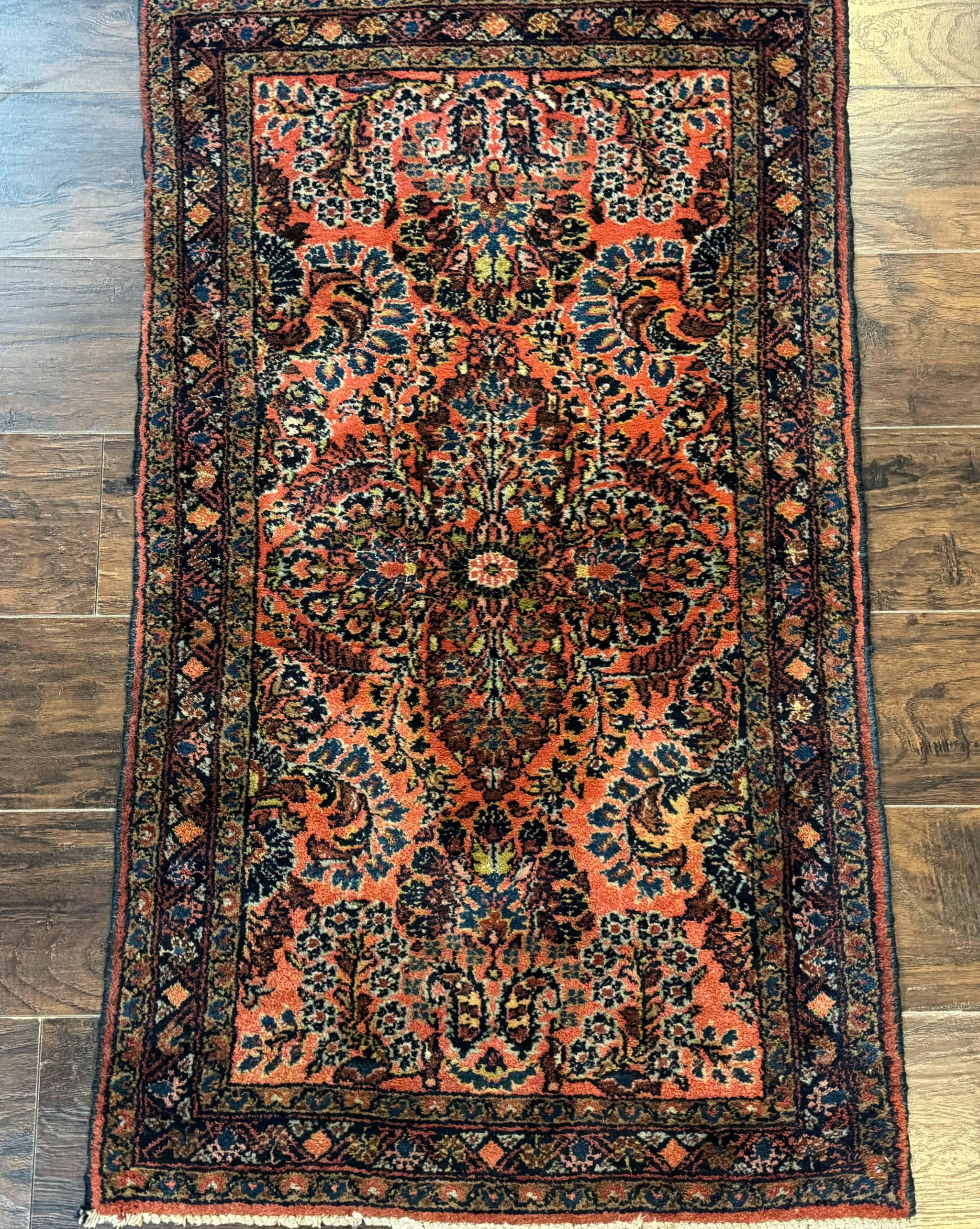 Antique Persian Lilihan Rug 2x4, Red, Floral, Wool, Handmade Lilian Persian Carpet by Jewel Rugs