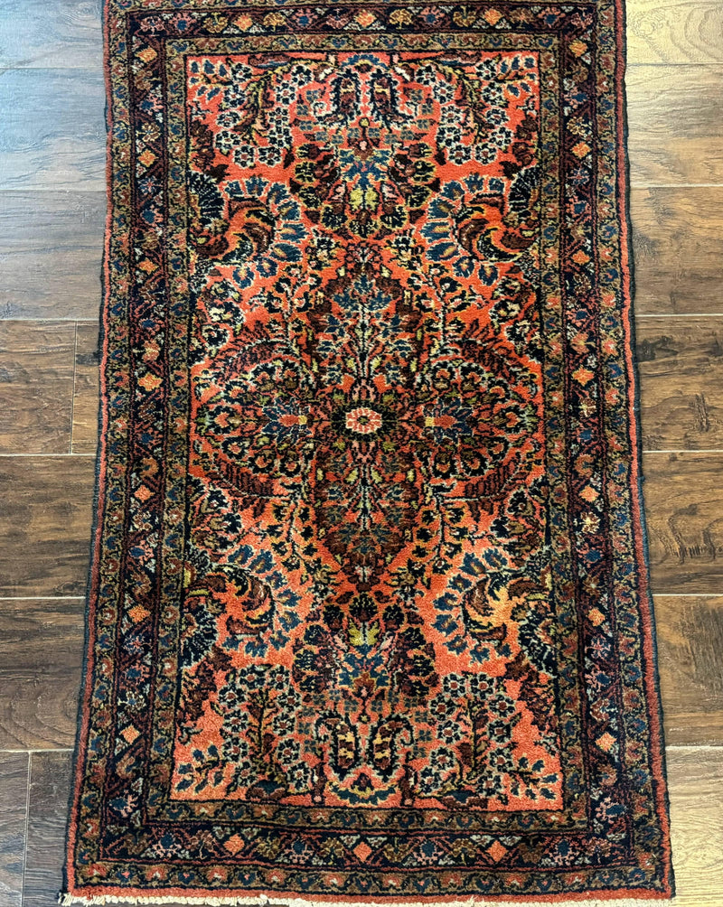 Antique Persian Lilihan Rug 2x4, Red, Floral, Wool, Handmade Lilian Persian Carpet by Jewel Rugs