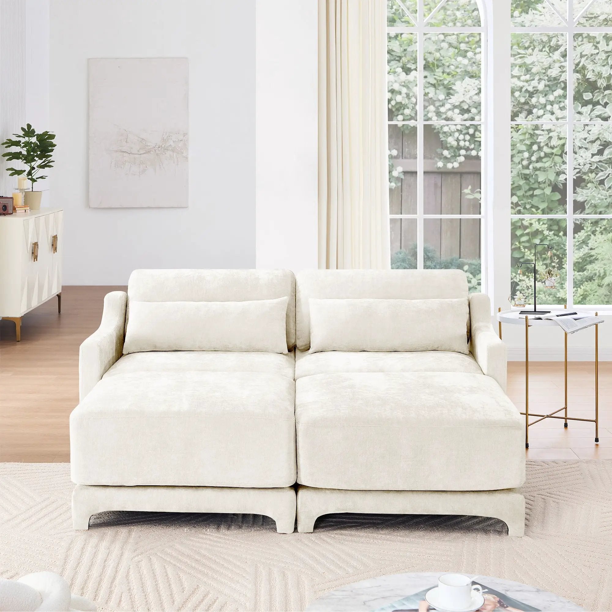 Stylish Sofa With Ottoman And Lumbar Pillows, Ergonomic Design by HouseOfZazla