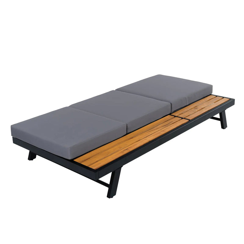 Black Iron + Teak Finish Chaise Lounge Set by HouseOfZazla