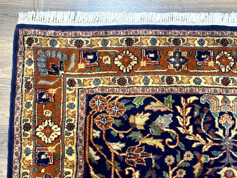Indo Persian Sarouk Rug 4x6, Blue and Rust Red by Jewel Rugs