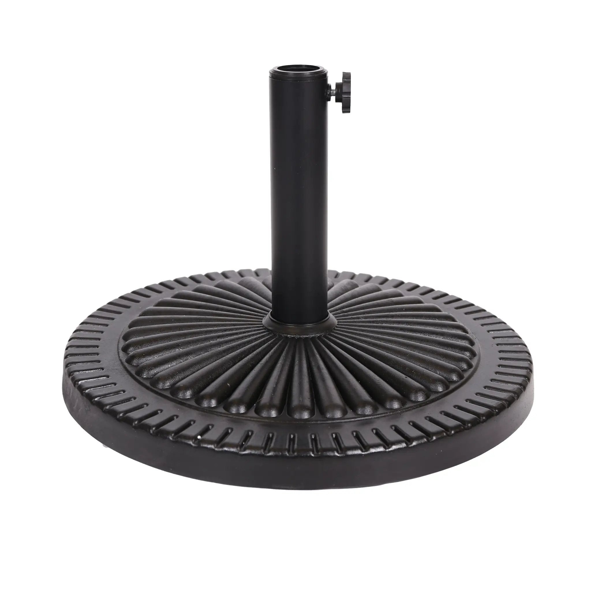 Black Rock Resin Outdoor Umbrella Base with Steel Support in Black Finish by HouseOfZazla