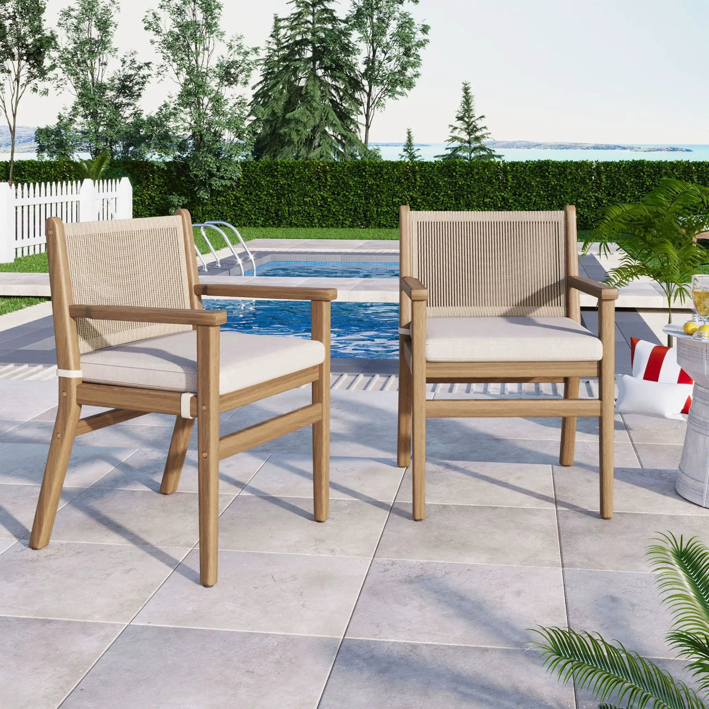 Outdoor Acacia Wood Patio Dining Armchair (Set of 2) by HouseOfZazla