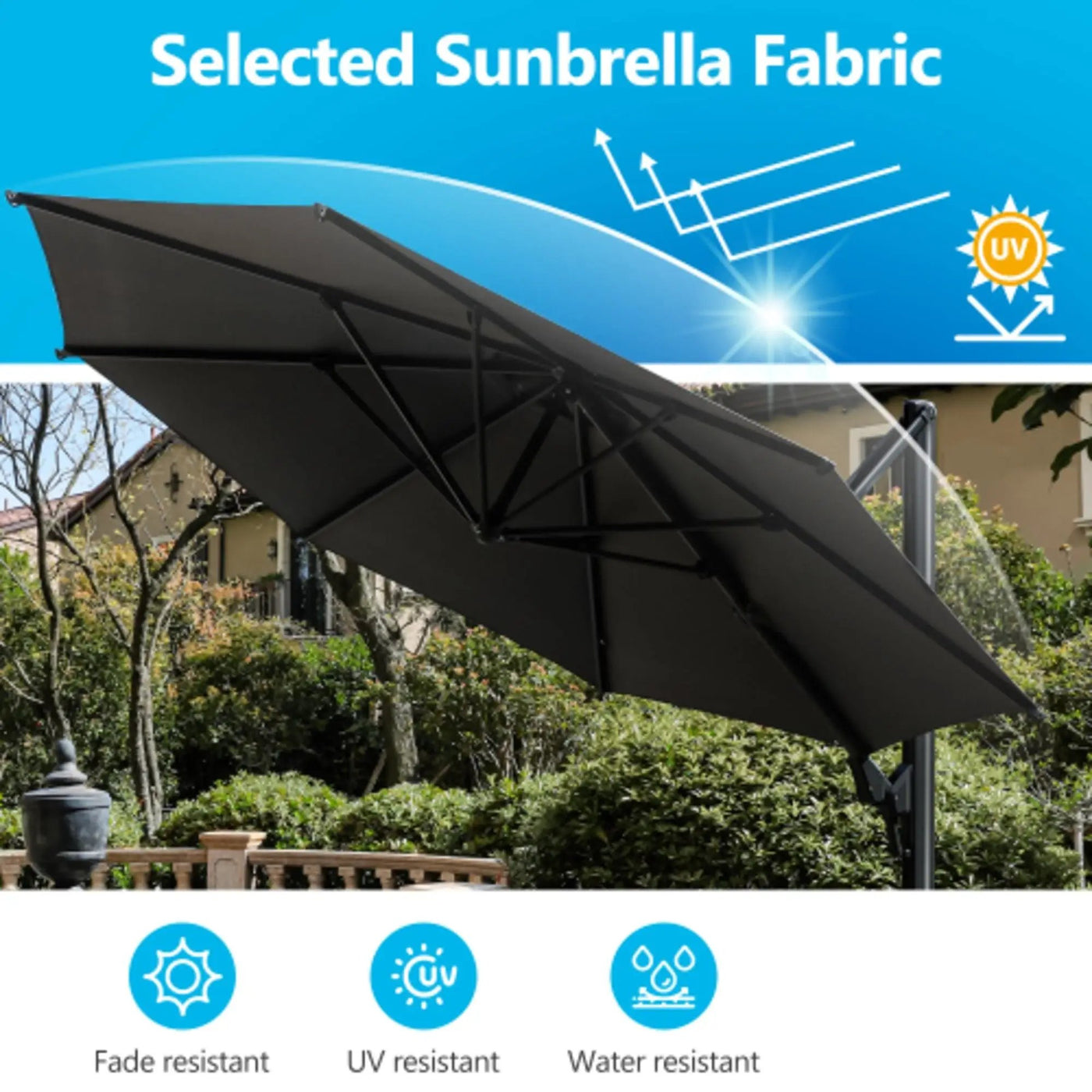 Round Cantilever Patio Umbrella With 360 Rotation & Infinite Tilt Adjustment by HouseOfZazla