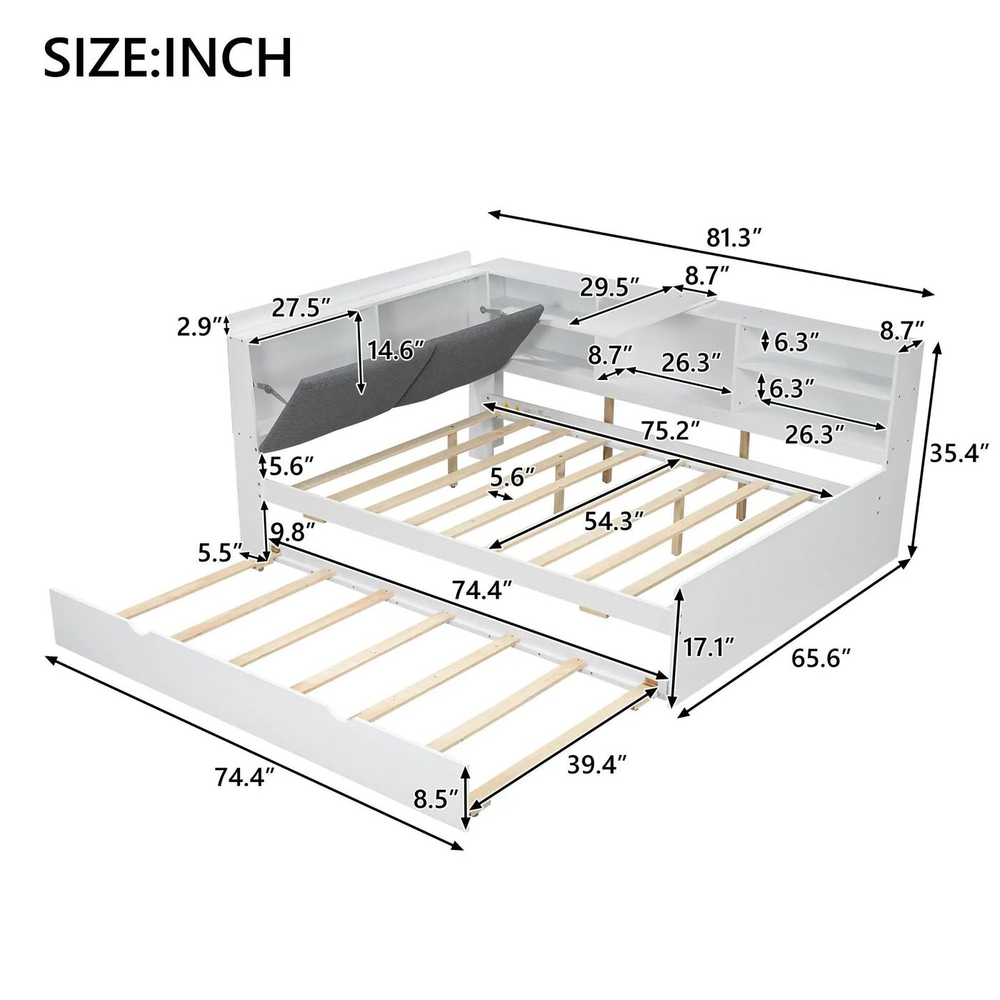 Platform Bed With Trundle, Shelves, And Storage Headboard by HouseOfZazla