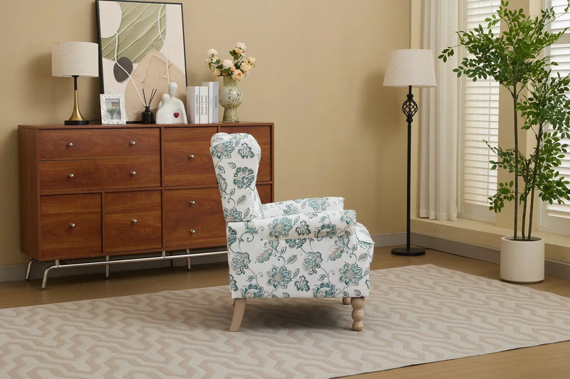 Modern Accent Chair with Retro Wood Legs and Floral Design by HouseOfZazla