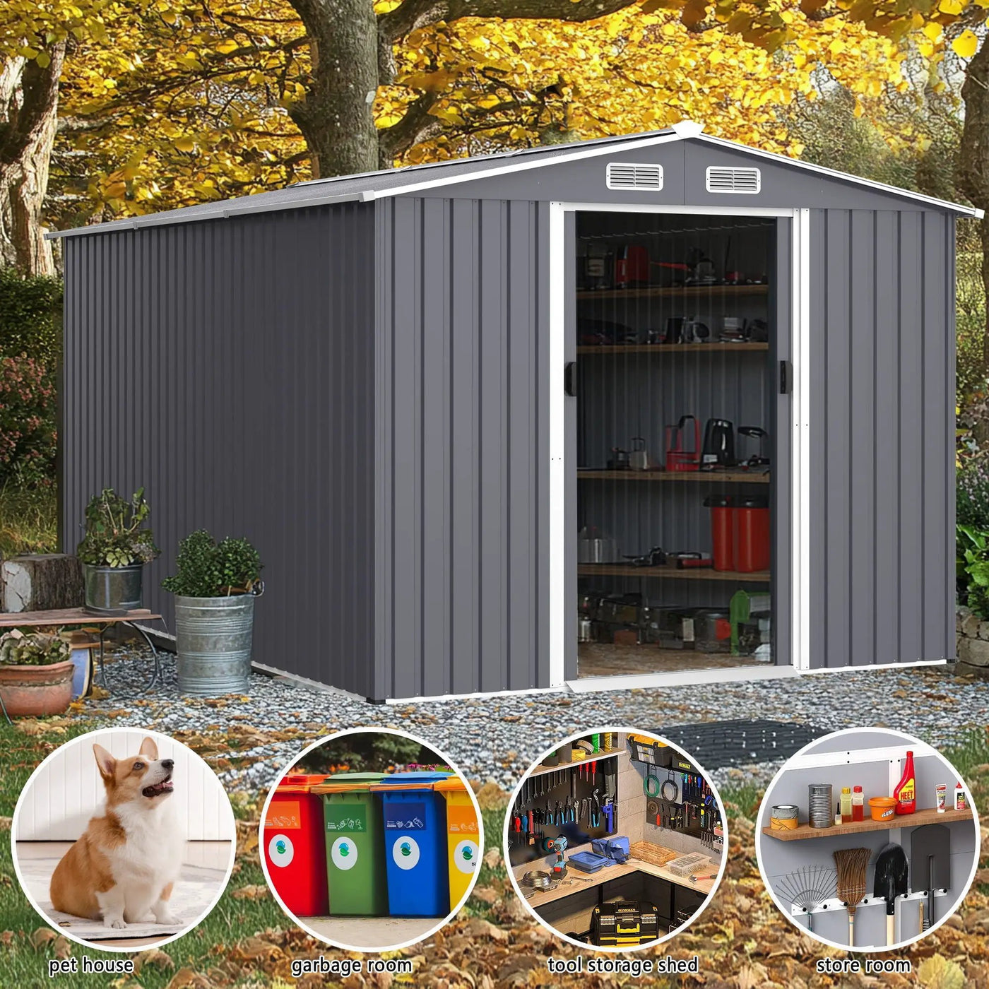 Outdoor Storage Shed Large Metal Tool Sheds, Heavy Duty Storage House With Sliding Doors by HouseOfZazla