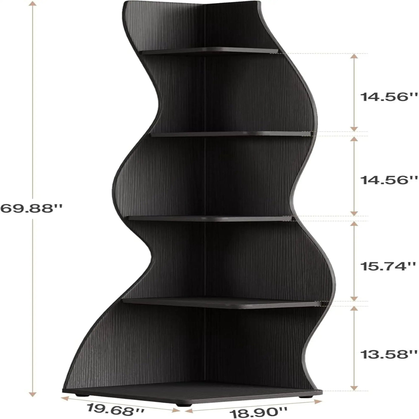 5 Tier Wavy Corner Bookshelf And Plant Stand For Living Room by HouseOfZazla