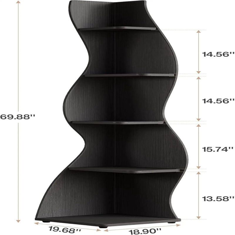 5 Tier Wavy Corner Bookshelf And Plant Stand For Living Room by HouseOfZazla