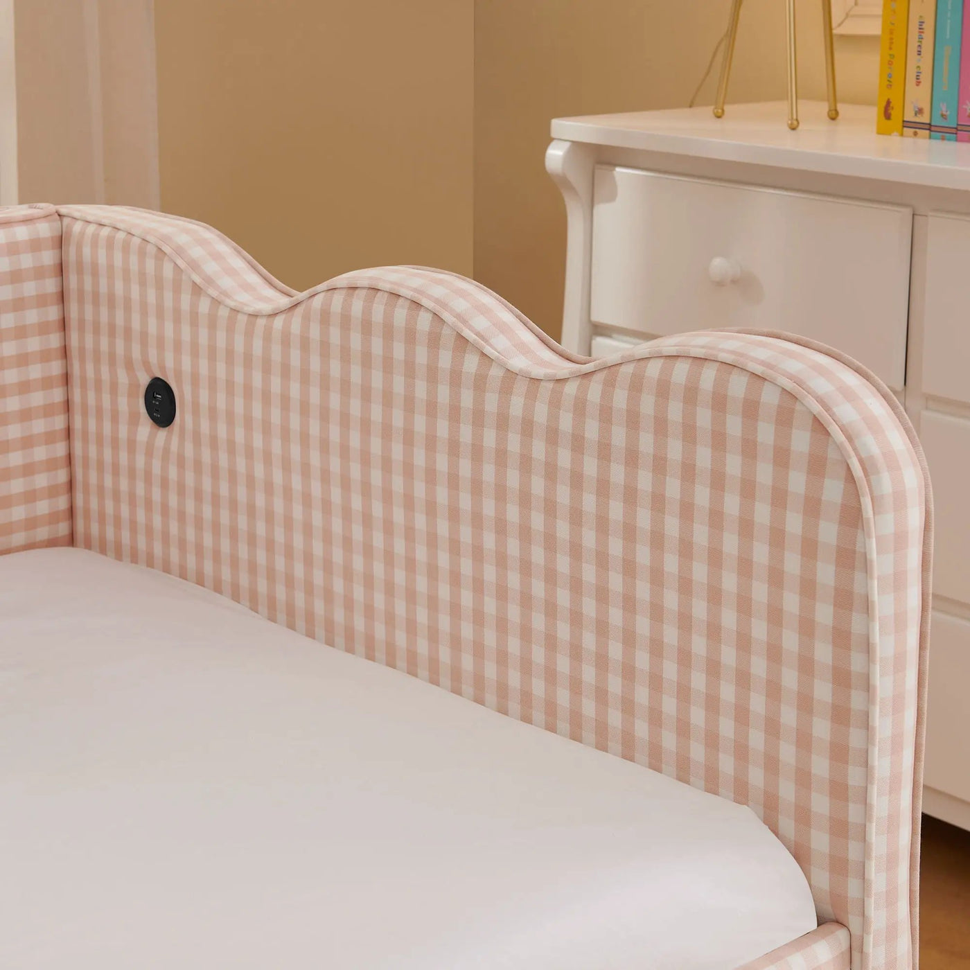 Gingham Daybed With USB Charging Port, Wave Shaped Design by HouseOfZazla