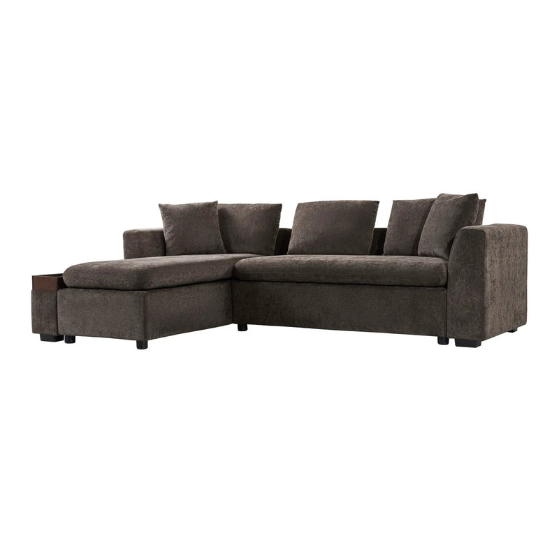 Modern L Shaped Sectional Sofa With Upholstery And Wooden Storage by HouseOfZazla
