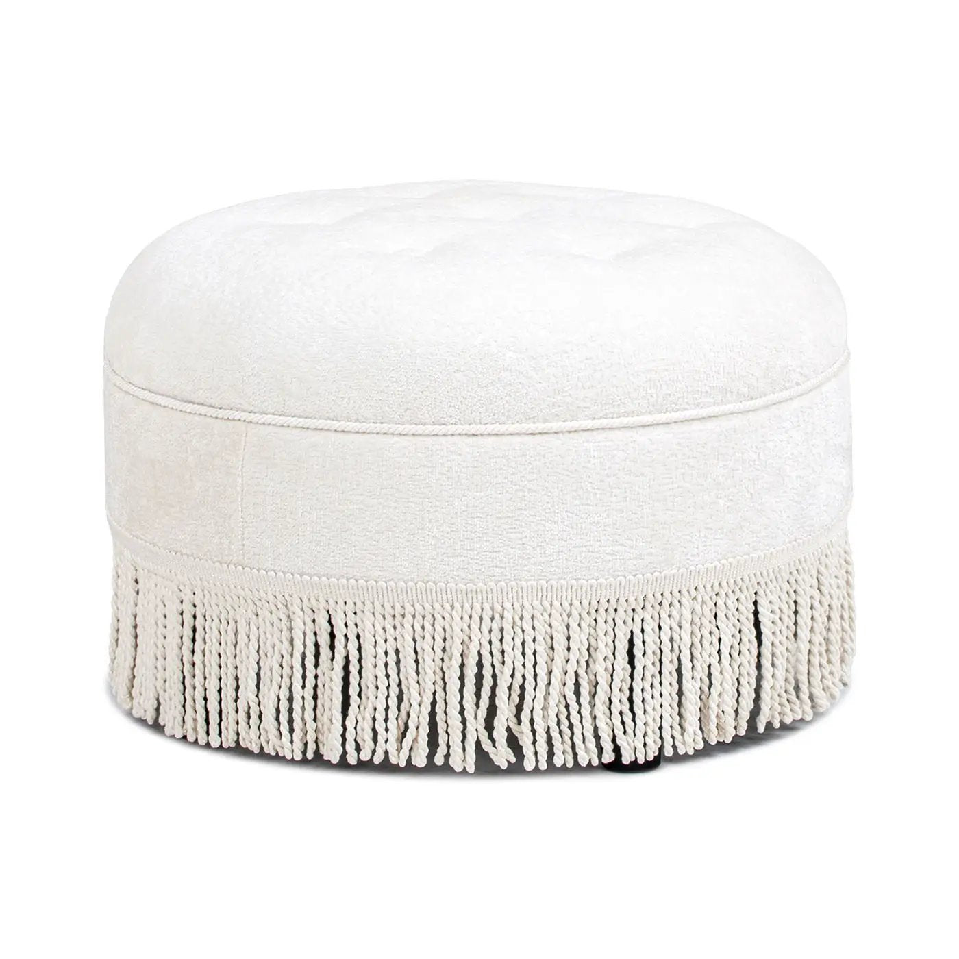 Yolanda - Round Upholstered Accent Ottoman - Almond White by HouseOfZazla