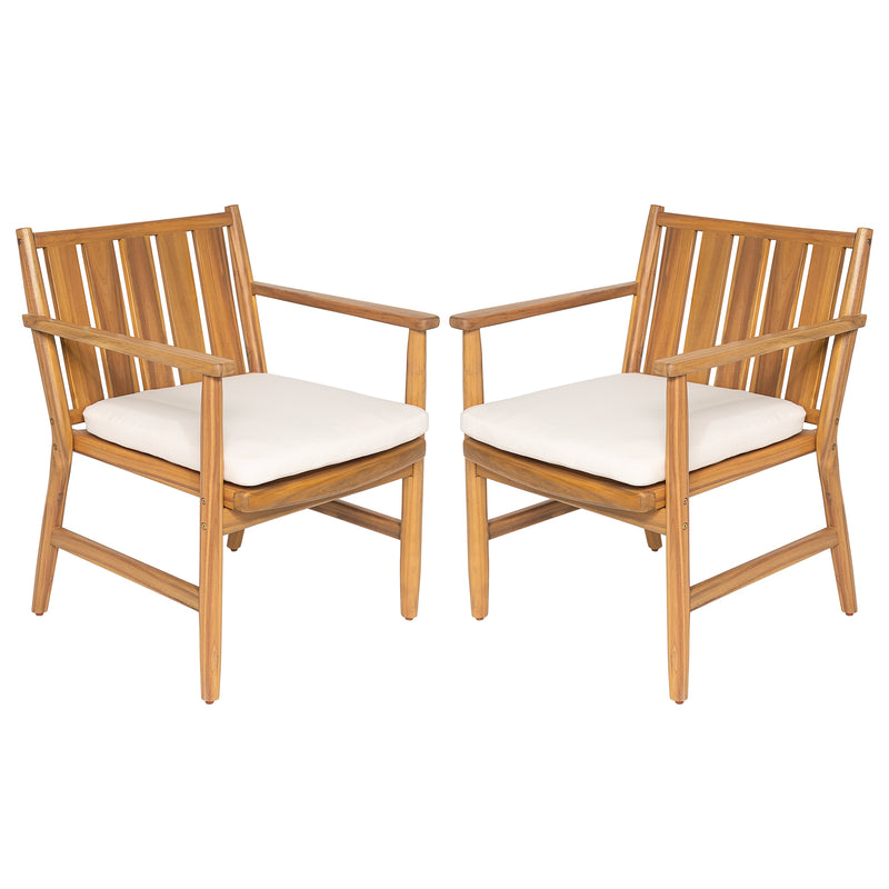 Outdoor Acacia Wood Arm Dining Chairs with Removable Cushions – Brown, photo 5 of 10