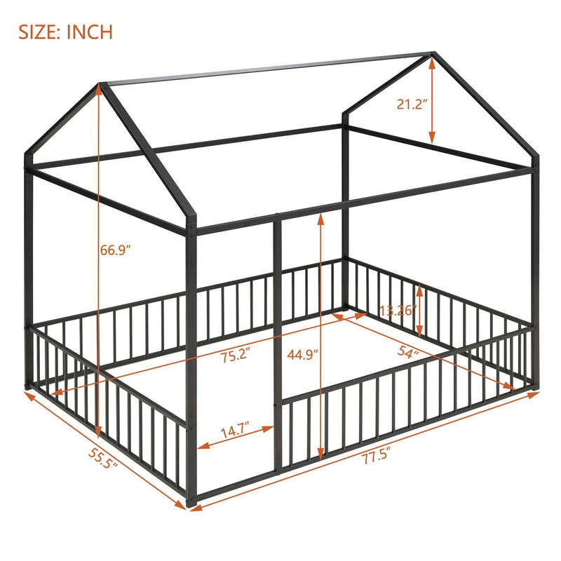 Metal Bed House Bed Frame With Fence by Unique Piece Furniture