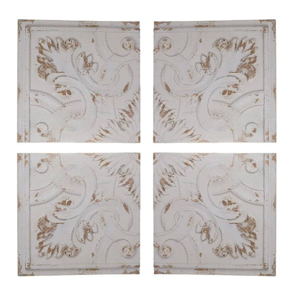 Distressed Wooden Square Wall Panels (Set of 4) - White