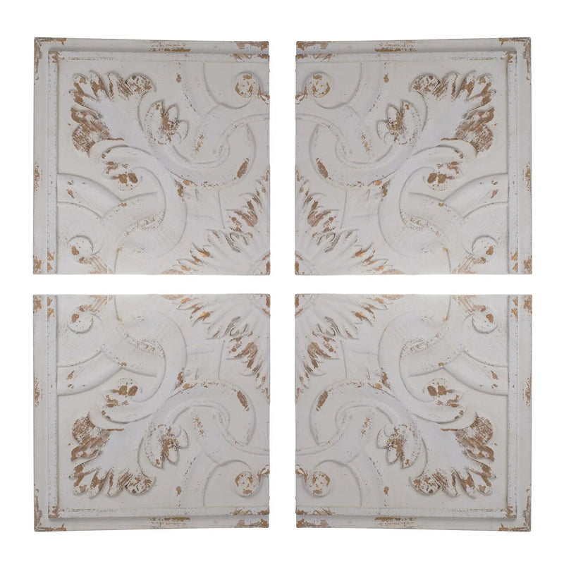 Distressed Wooden Square Wall Panels (Set of 4) - White by HouseOfZazla