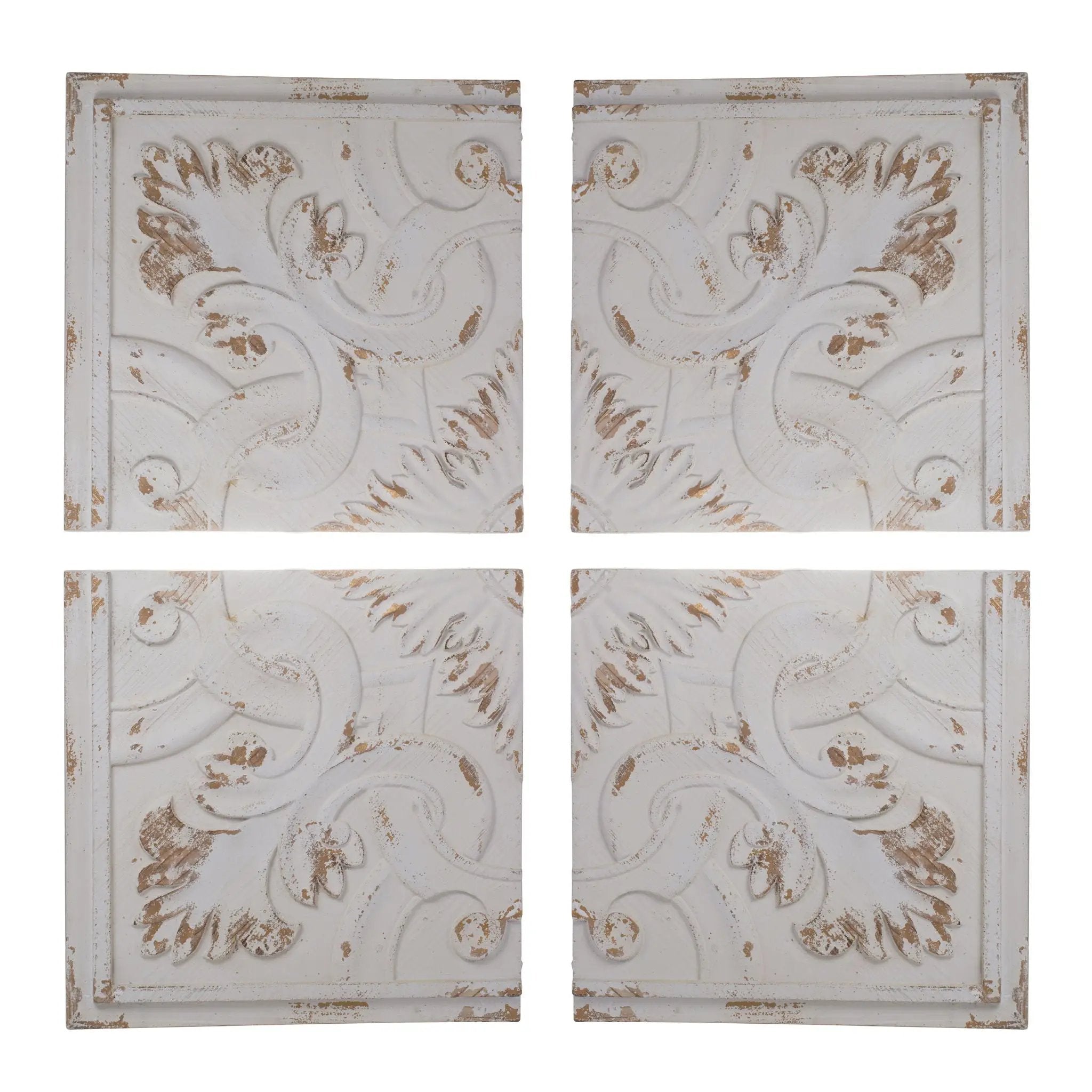 Distressed Wooden Square Wall Panels (Set of 4) - White by Unique Piece Furniture