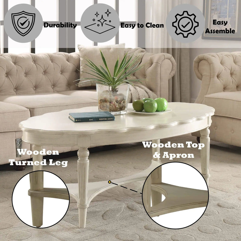 Fordon French Antique Coffee Table - Ivory by HouseOfZazla