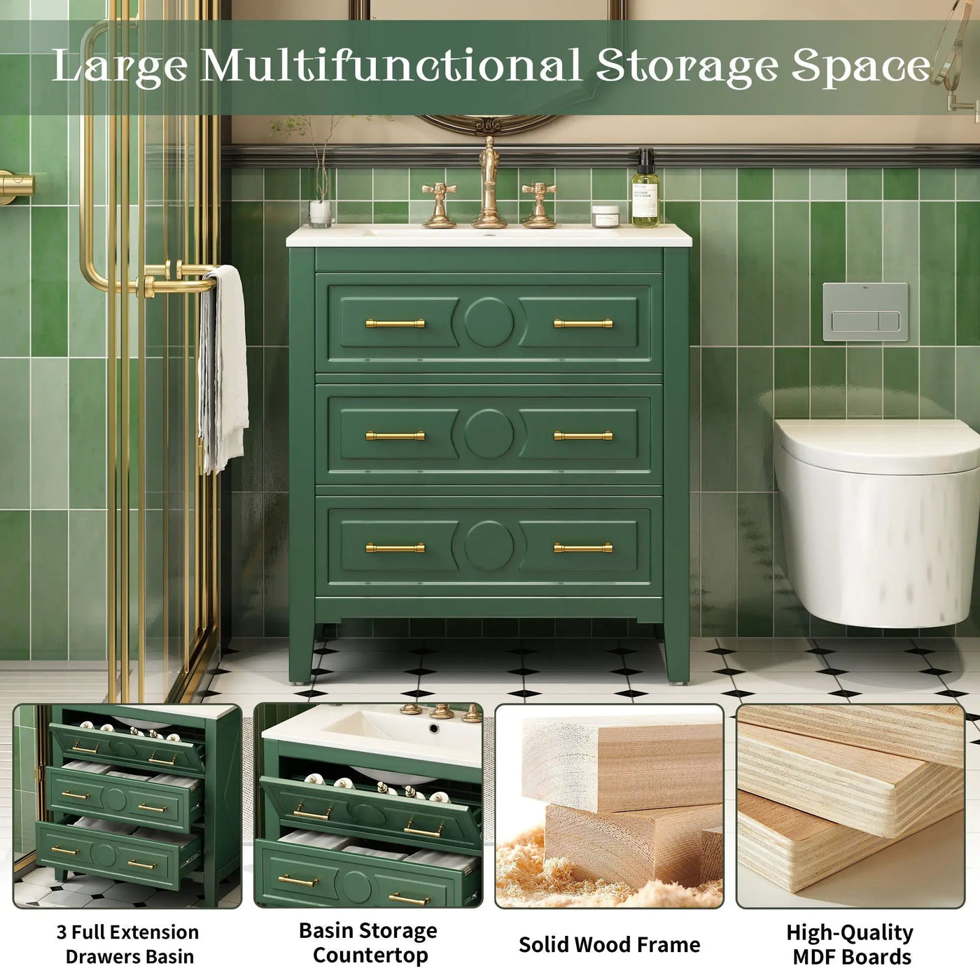 Retro Bathroom Vanity With Sink Combo, Free Standing Single Set With 3 Drawers by HouseOfZazla