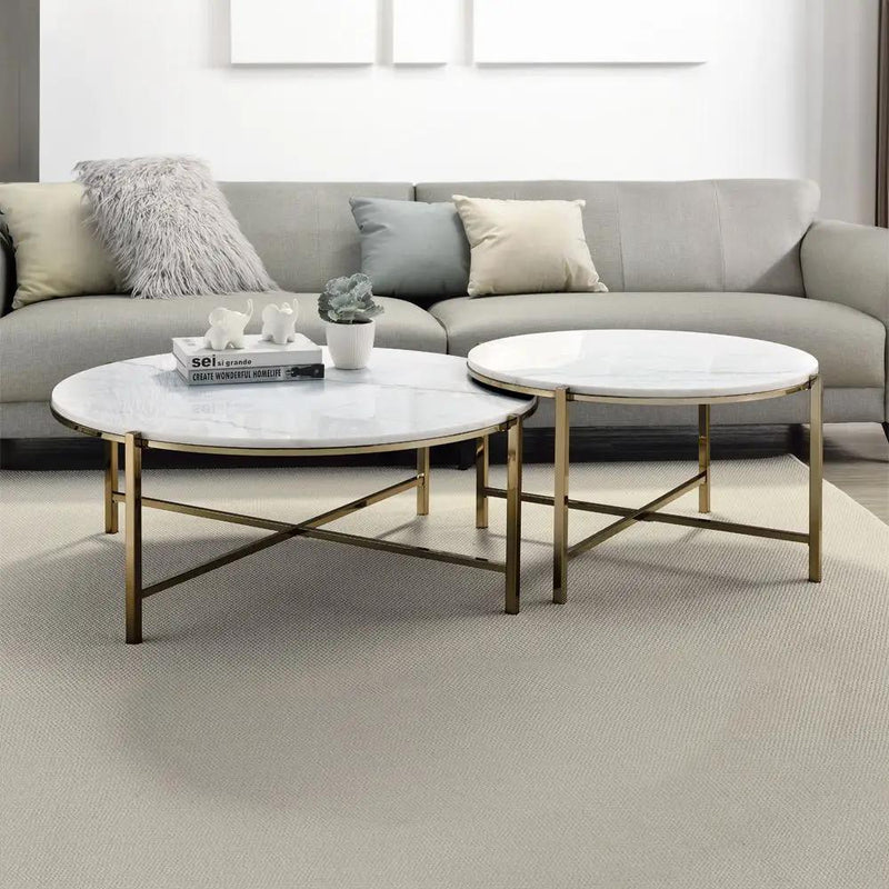 Zaidee - Nesting Table Set - Natural Marble Top & Nickel by Unique Piece Furniture
