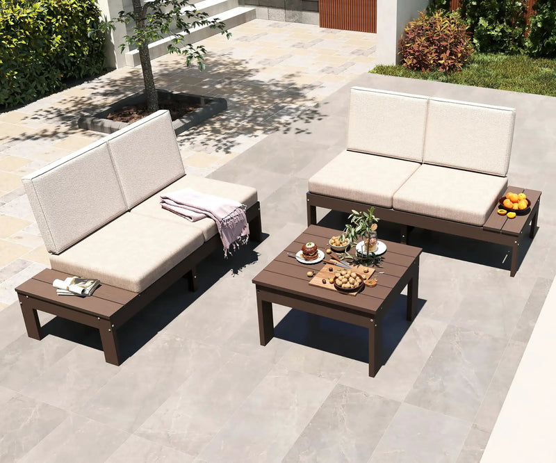 HDPE Outdoor Patio Sofa Set, 3-Piece Modern Conversation Set by HouseOfZazla