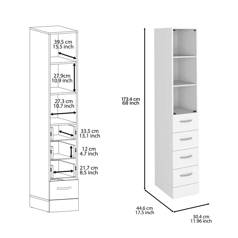 Linen Cabinet, 3 Shelves, 4 Drawers And Metal Handles - White by HouseOfZazla