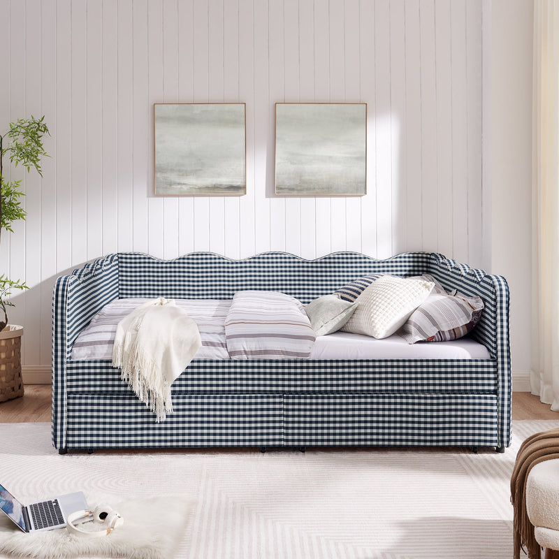 Queen Size Cozy Gingham Daybed with Two Storage Drawers and USB Port by HouseOfZazla
