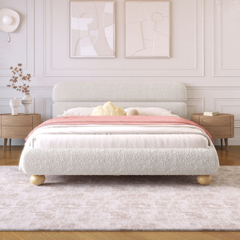 Queen Size Low Profile Upholstered Bed - White by HouseOfZazla