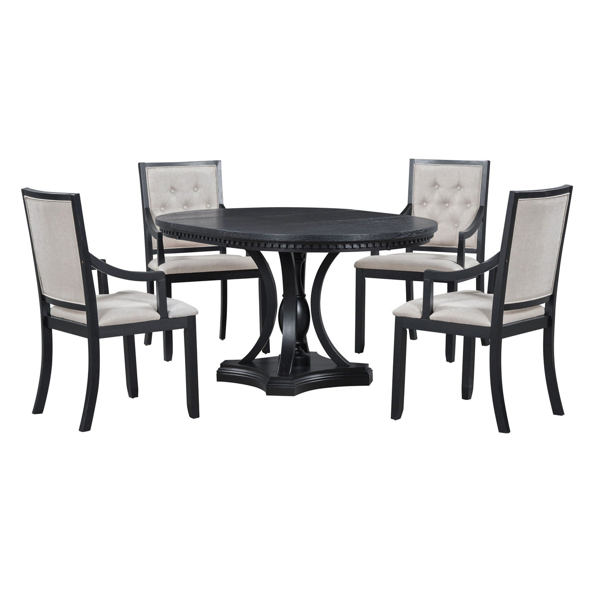 Extendable 5 Piece Dining Set with Cushioned Chairs - Black/Oak