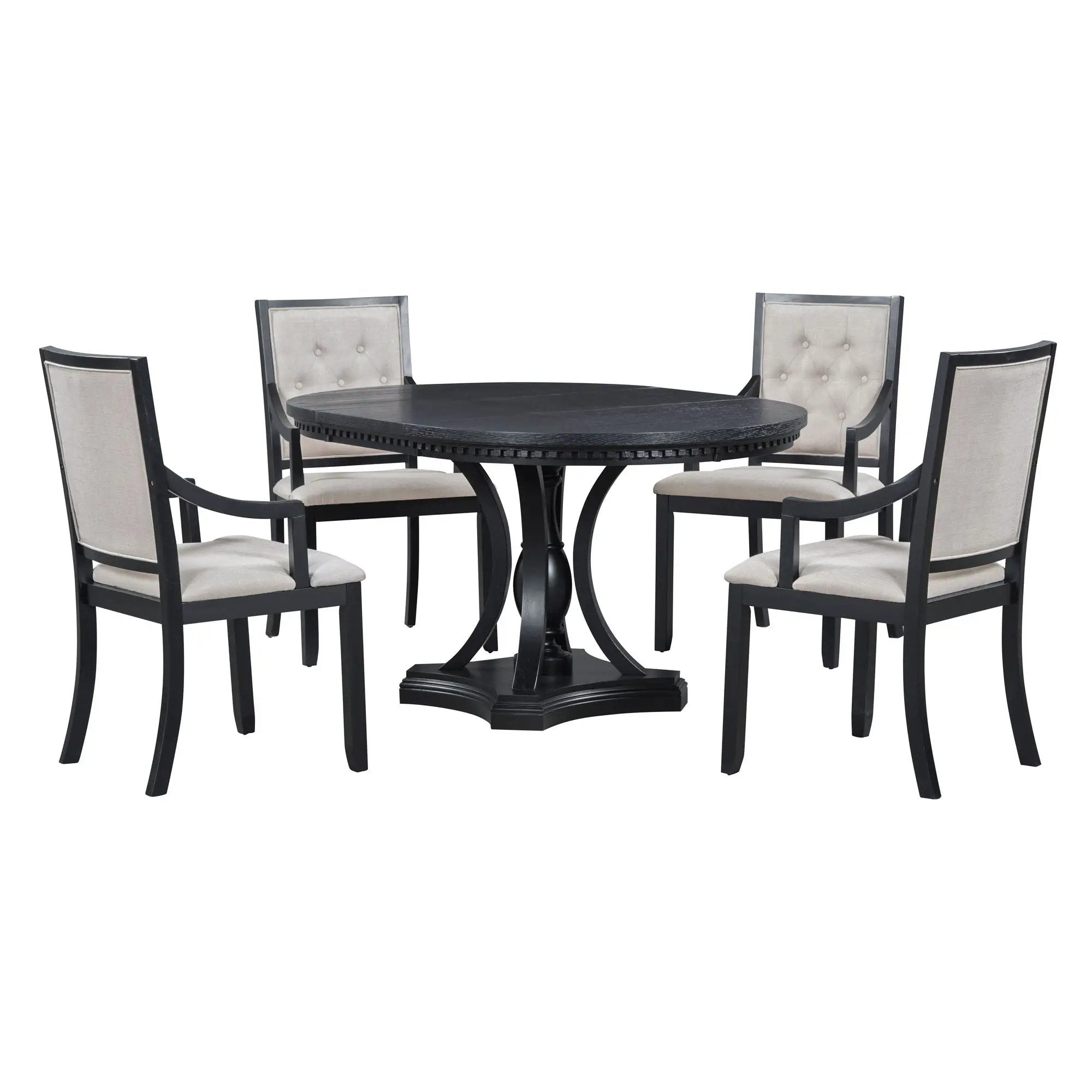 5 Piece Dining Set Extendable Round Table And 4 Chairs - Black / Oak by HouseOfZazla