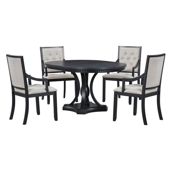 5 Piece Dining Set Extendable Round Table And 4 Chairs - Black / Oak
