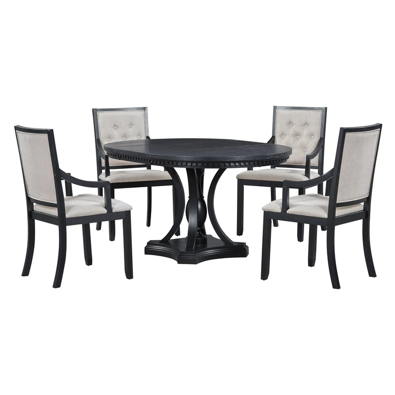 5 Piece Dining Set Extendable Round Table And 4 Chairs - Black / Oak by HouseOfZazla
