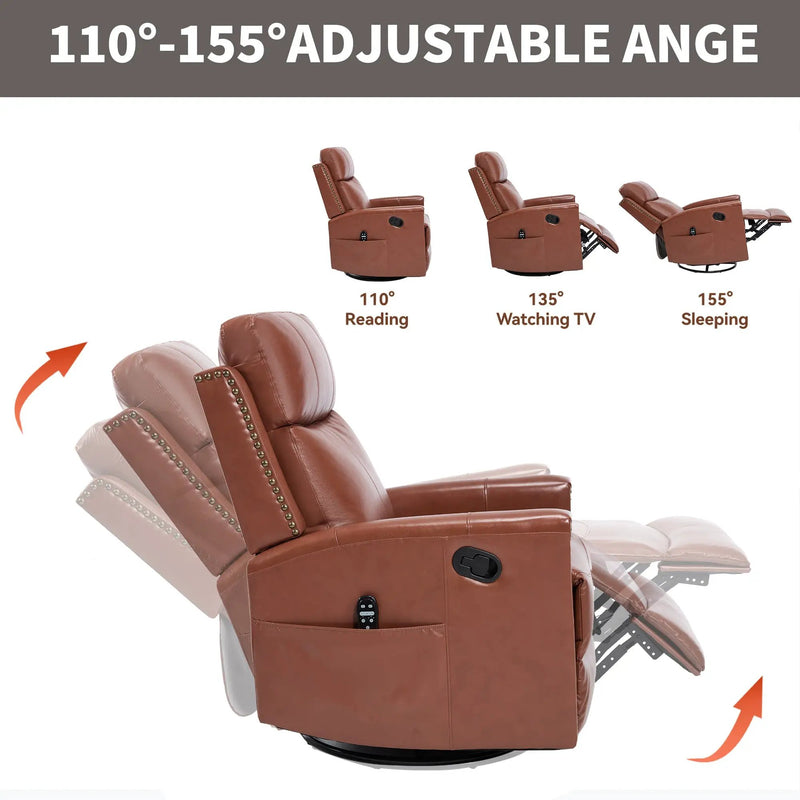 Red Genuine Leather Heat Massage Manual Recliner Chair by HouseOfZazla