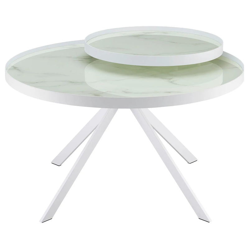 Briggs Round Marble Printed Glass Top Coffee Table White by Unique Piece Furniture