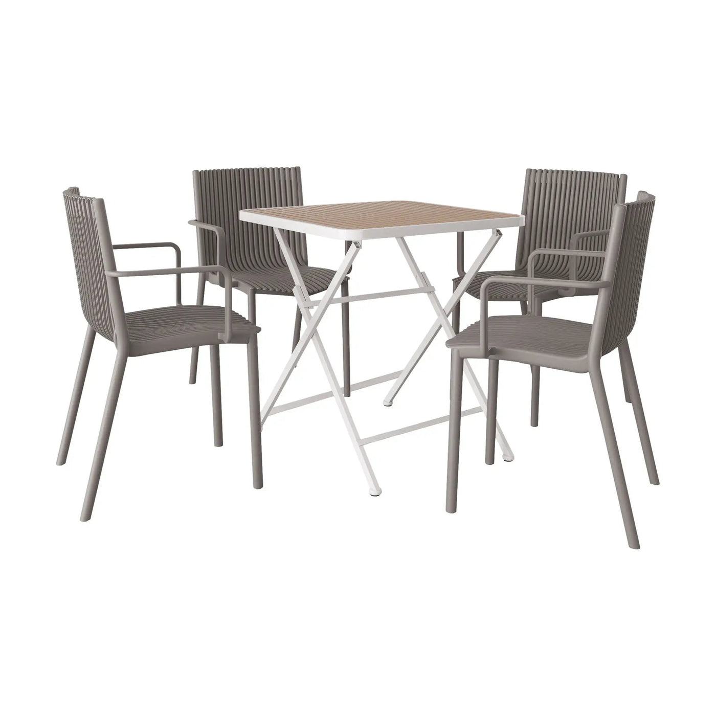 4 Modern Stackable Plastic Armchair Matched With Folding Square Table by Unique Piece Furniture