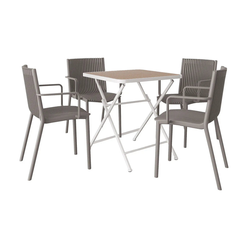 4 Modern Stackable Plastic Armchair Matched With Folding Square Table by Unique Piece Furniture