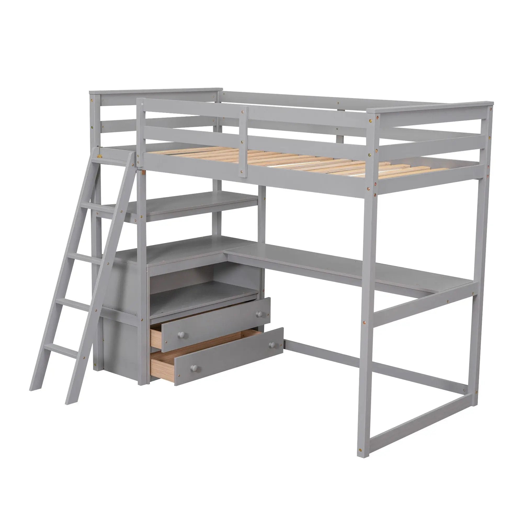 Modern Loft Bed With Built In Desk, Shelves, And 2 Drawers by HouseOfZazla