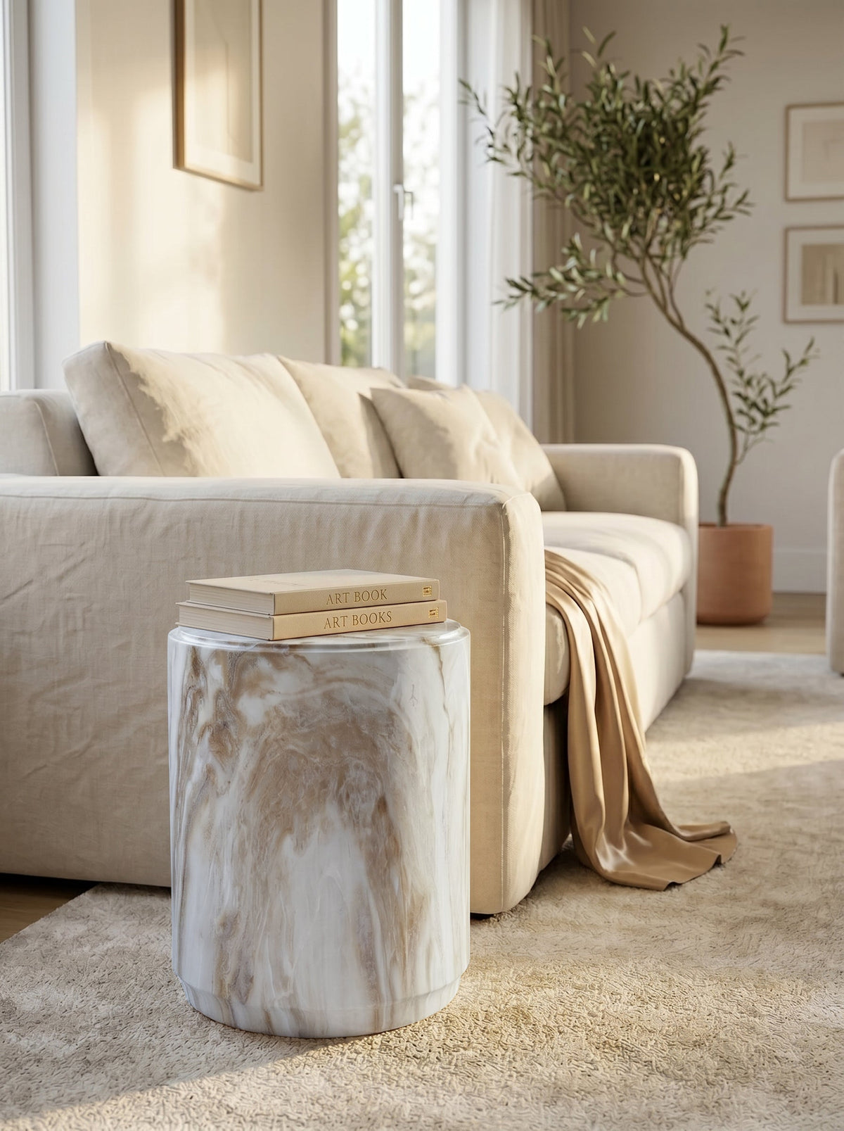 Marble-Look Stool Accent Table with Swirling Stone Finish - Beige, Green, or Black, photo 10 of 10