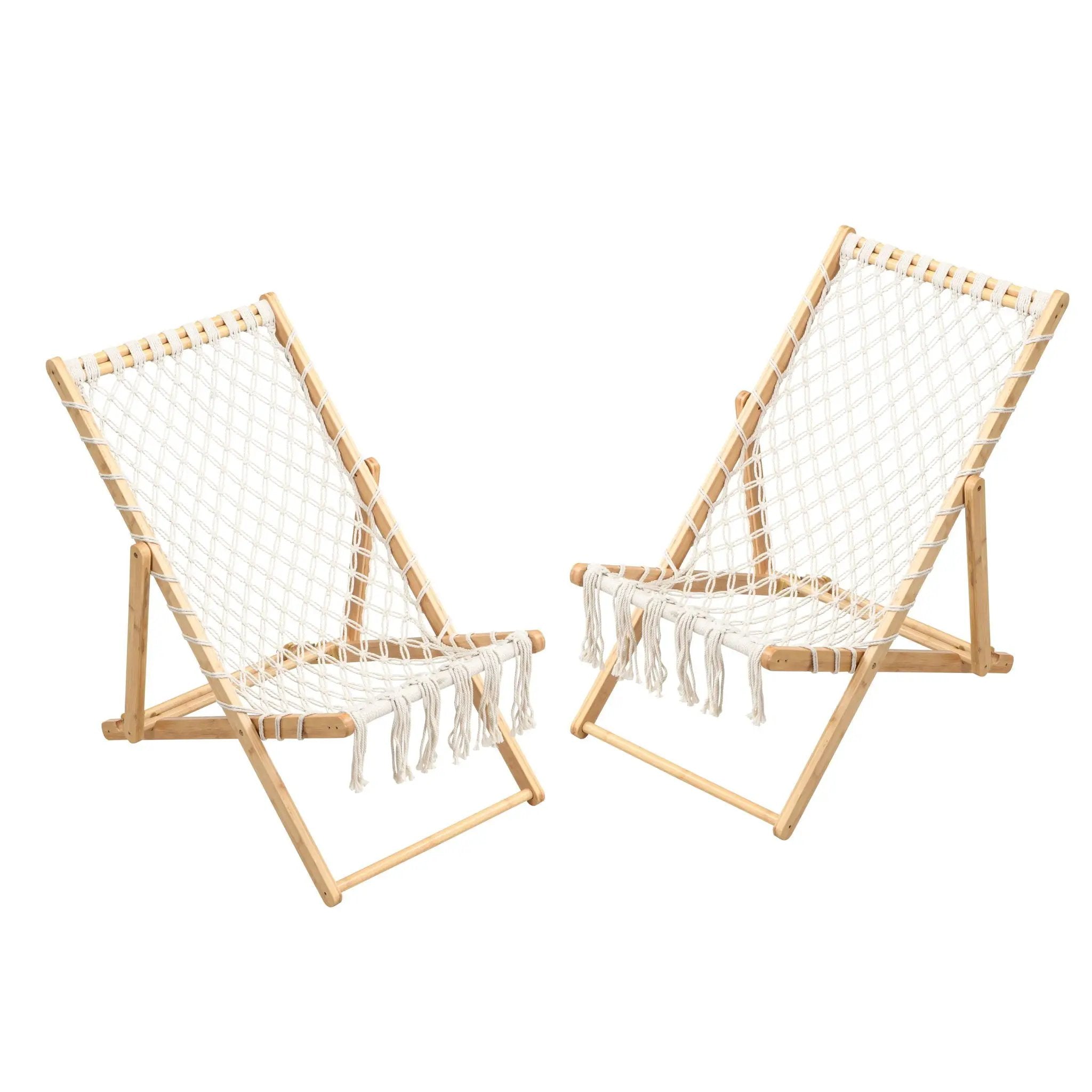 Bamboo Weaving Chair Set With Handwoven Rope For Patio And Living Spaces - Natural by Unique Piece Furniture