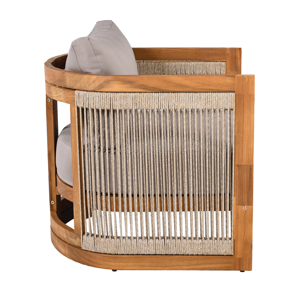 4-Piece Patio Seating Group w/ 2 Chairs, Loveseat & Table Premium Acacia Wood Outdoor Furniture Set,  Curved Tub Design with Woven Rope Accents, Water-Resistant Cushions, All-Weather Slat Construction, photo 6 of 10