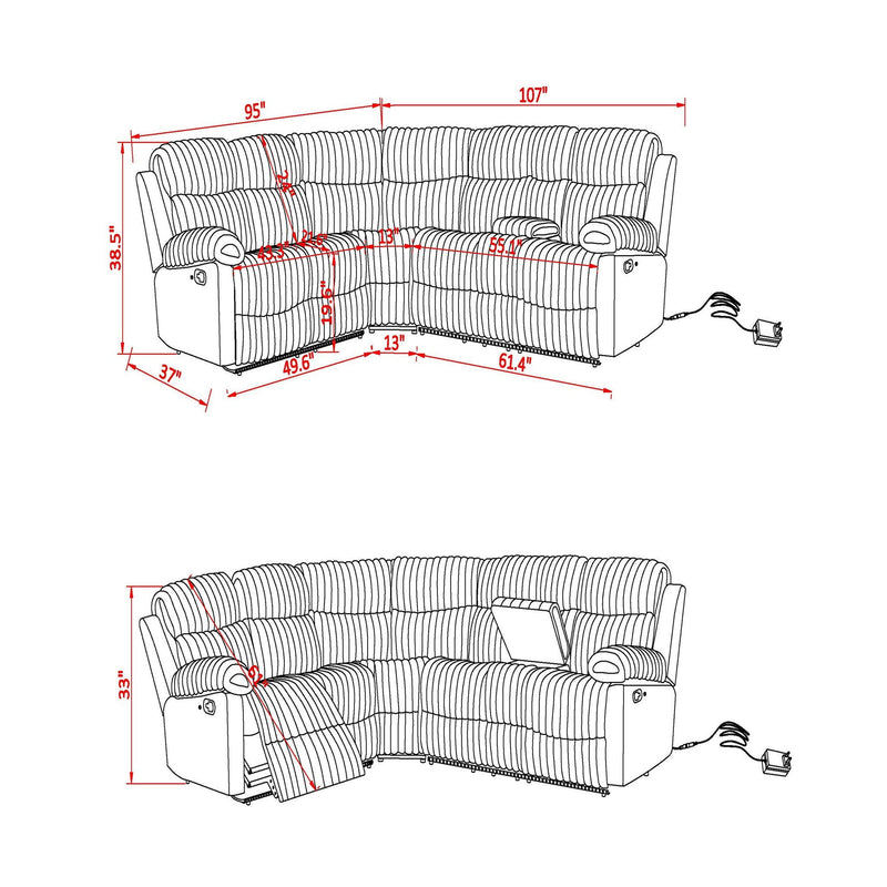 Gray Sectional Reclining Sofa with LED Lighting and Manual Recline, photo 3 of 9