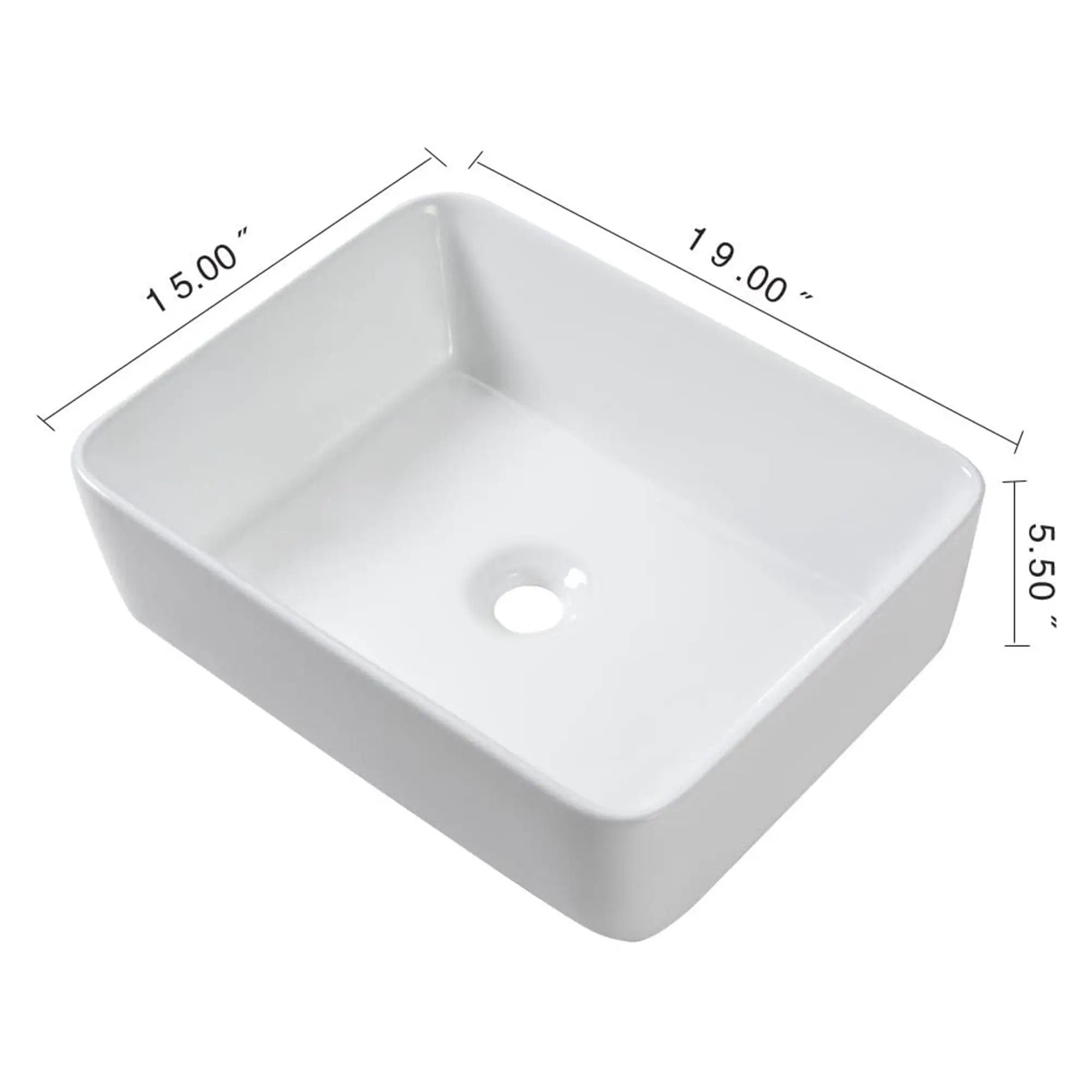 19" 5" Bathroom Sink Combo Rectangular Vessel Vanity Set With Faucet Drop In Ready Ceramic Basin - White / Black by HouseOfZazla