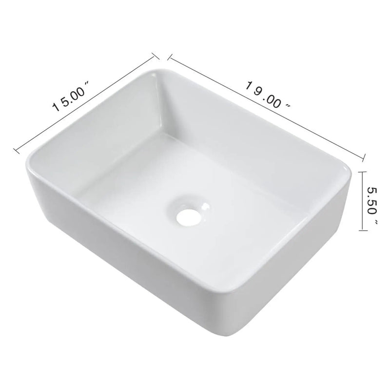 19" 5" Bathroom Sink Combo Rectangular Vessel Vanity Set With Faucet Drop In Ready Ceramic Basin - White / Black by HouseOfZazla
