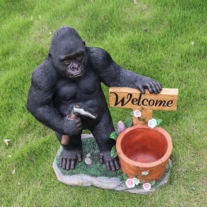 Outdoor Garden Sculpture Chimpanzee Flower Pot Planter by HouseOfZazla