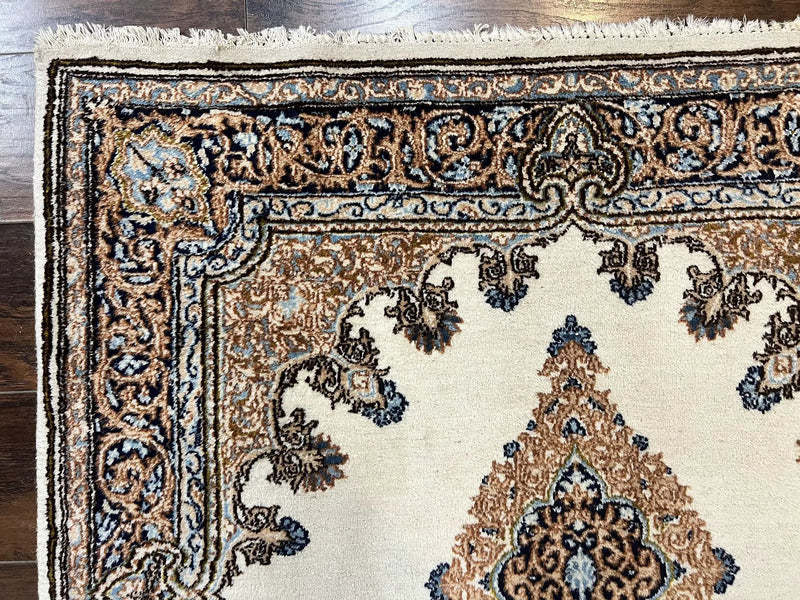 Square Persian Kirman Rug 4x4, Semi Open Field, Handmade by Jewel Rugs