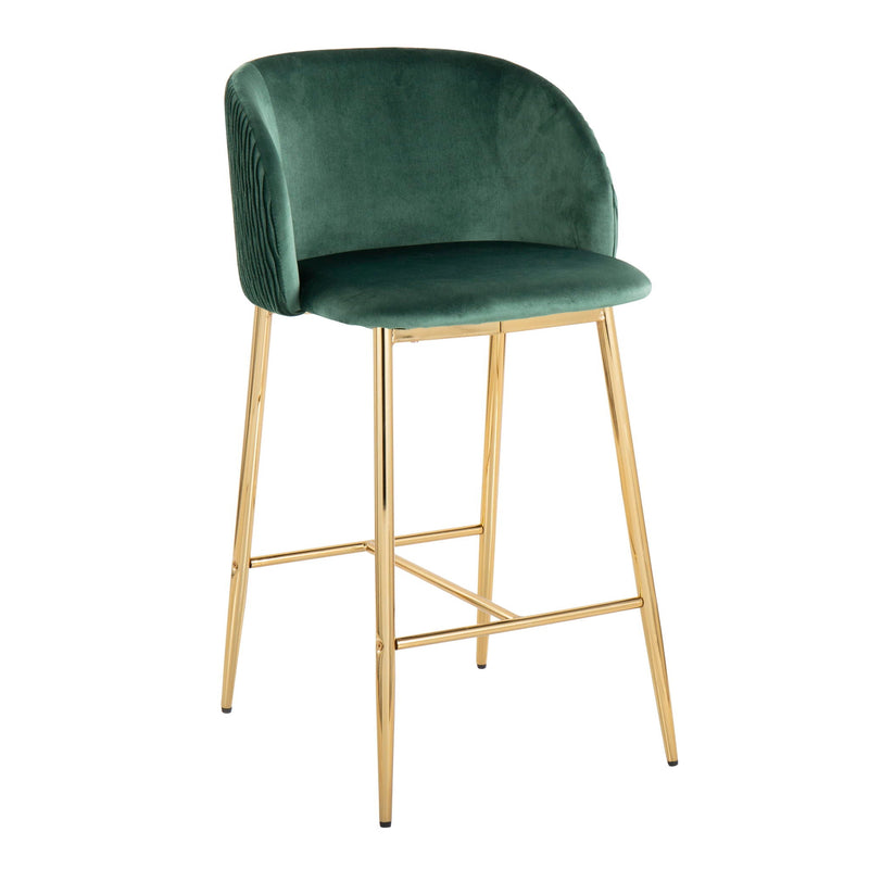 Fran - Pleated Waves Contemporary / Glam Fixed Height Counter Stool (Set of 2) by HouseOfZazla