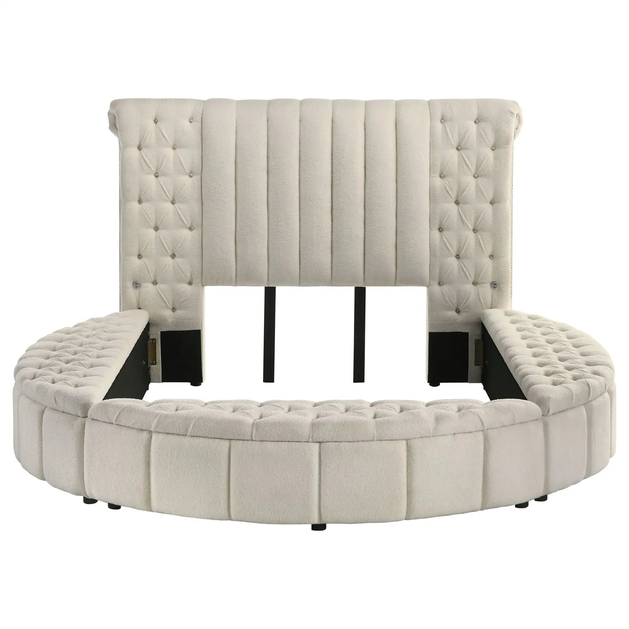 Sonya Upholstered Queen Round Storage Bed Ivory by Unique Piece Furniture